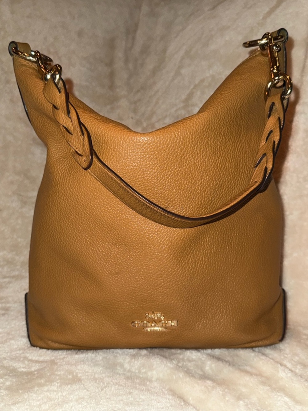 Coach Abby Duffle Leather Hobo Bag Camel Tan Braided Handle & Crossbody Strap - Picture 1 of 16